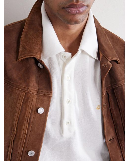 Kapital Natural Box Striped Embroidered Cotton-piqué Polo Shirt for men