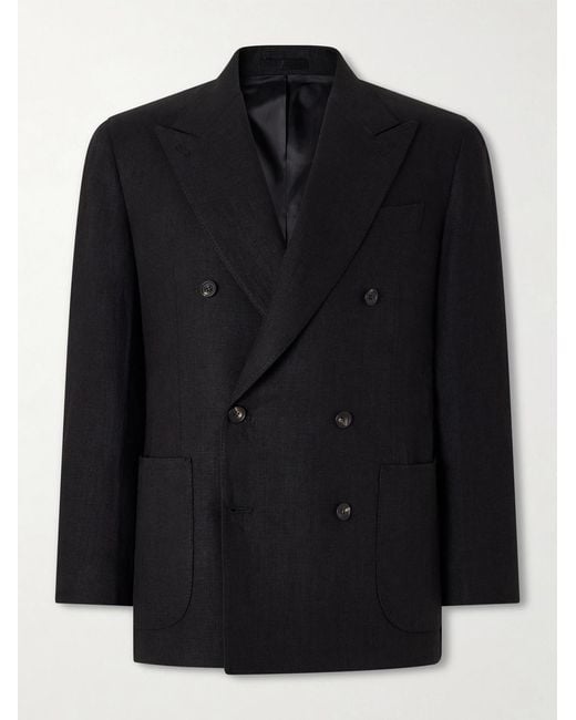 J. Mueser Black Waverly Double-breasted Linen Blazer for men
