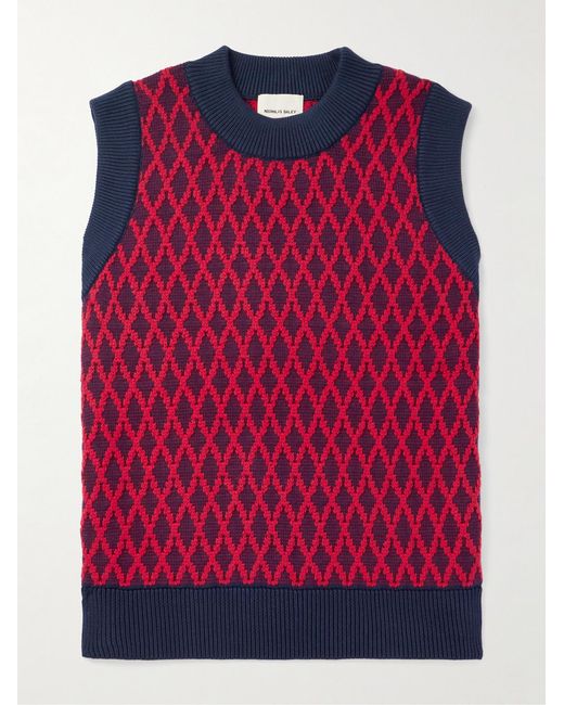 Nicholas Daley Red Jacquard-Knit Merino Wool And Cotton-Blend Sweater Vest for men