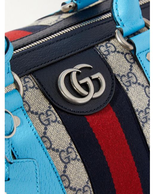 Gucci Blue Savoy Leather-trimmed Monogrammed Coated-canvas Duffle Bag for men