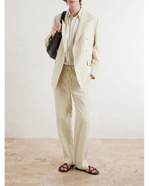 Auralee Natural Straight-Leg Wool, Cotton And Linen-Blend Oxford Drawstring Trousers for men