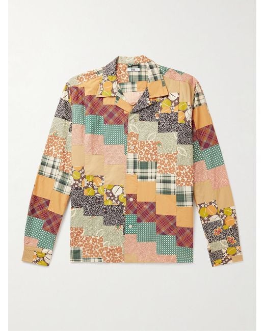 Bode Multicolor Diagonal Square Convertible-Collar Patchwork Cotton-Poplin Shirt for men