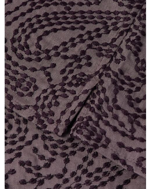 A Kind Of Guise Purple Gioia Convertible-collar Embroidered Linen-blend Shirt for men
