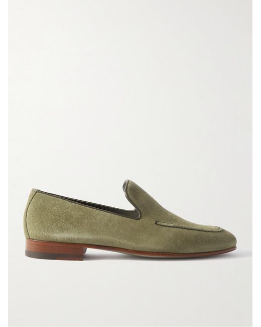 Manolo Blahnik Green Truro Leather-trimmed Suede Loafers for men