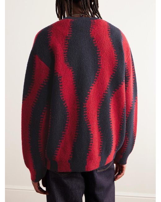 Cardigan in misto lana jacquard di Loewe in Red da Uomo