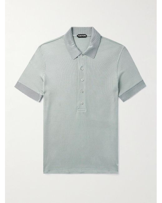 Tom Ford Blue Slim-fit Ribbed-knit Polo Shirt for men