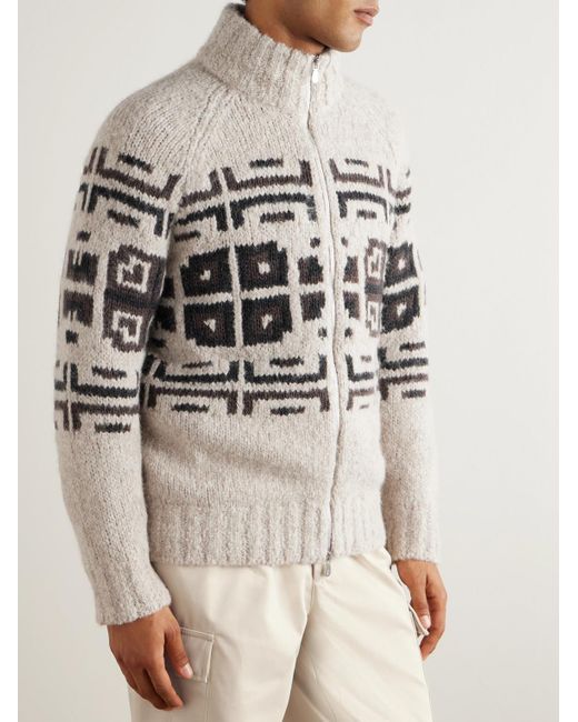Brunello Cucinelli Natural Intarsia-Knit Alpaca-Blend Cardigan for men