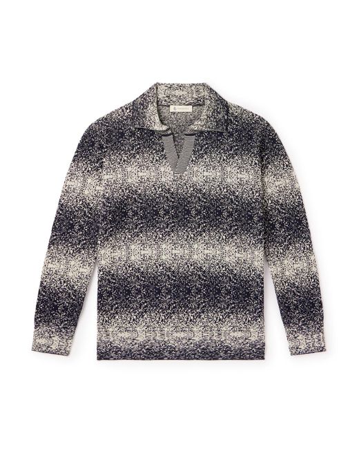 Piacenza Cashmere Gray Crochet-knit Cotton And Linen-blend Polo Shirt for men