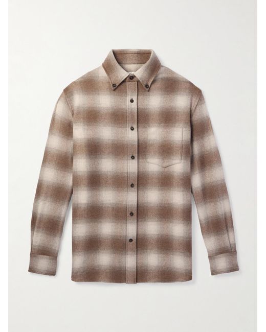 Loro Piana Natural Button-Down Collar Checked Wool And Cashmere-Blend Flannel Shirt for men