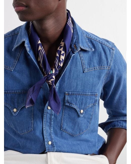 Fortela Blue Printed Cotton Bandana for men