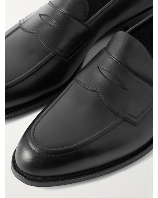 Edward Green Black Piccadilly Leather Penny Loafers for men