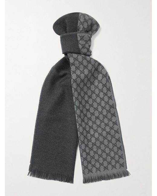 Gucci Gray Alfie Frayed Logo-Jacquard Wool Scarf for men