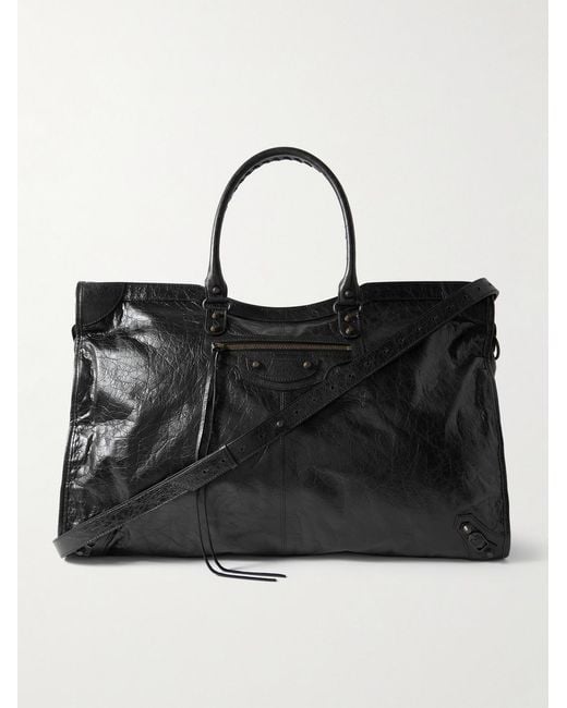 Balenciaga Black Le City Travel Arena Textured-Leather Tote Bag for men