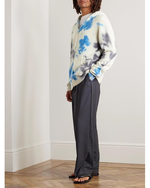 The Elder Statesman Blue Herring Tie-Dyed Cashmere Zip-Up Hoodie for men