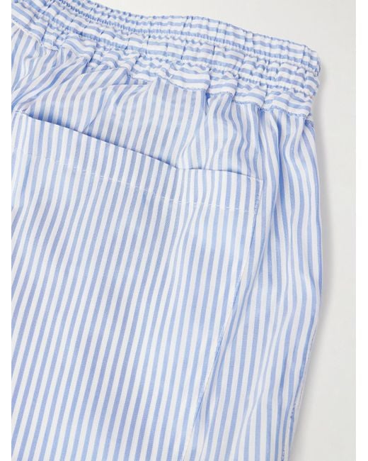 Umit Benan Blue Julian Straight-Leg Silk And Cotton-Blend Drawstring Trousers for men