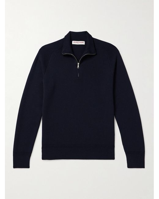 Orlebar Brown Blue Lennard Merino Wool Half-Zip Sweater for men