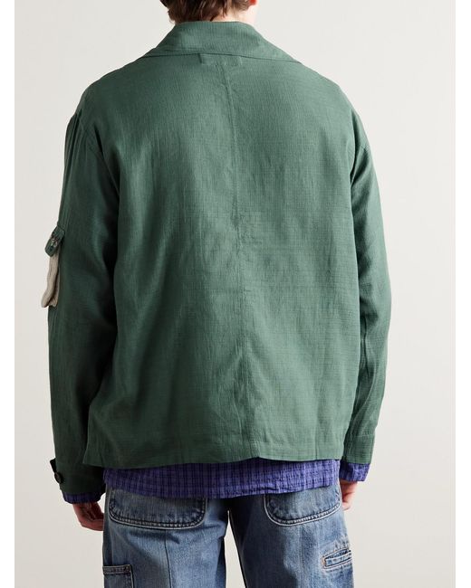 Kartik Research Green Embroidered Cotton-Ripstop Jacket With Detachable Liner for men