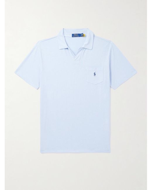 Polo Ralph Lauren Blue Logo-embroidered Cotton And Linen-blend Jersey Polo Shirt for men