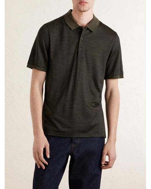 James Purdey & Sons Black Merino Wool And Lyocell-Blend Piqué Polo Shirt for men