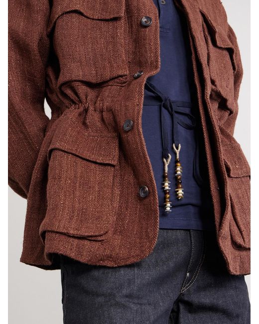 Kartik Research Brown Ranthambore Embellished Linen Jacket for men