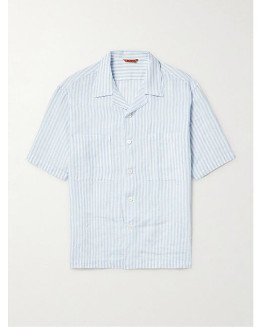 Barena Blue Solana Camp-collar Striped Linen Shirt for men