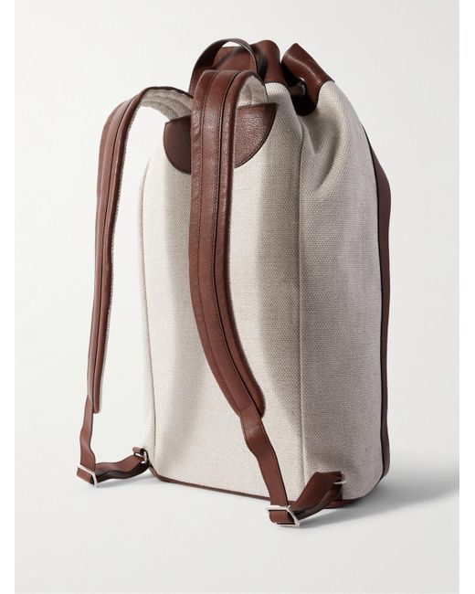 Brunello Cucinelli Natural Leather-Trimmed Cotton And Linen-Blend Canvas Backpack for men