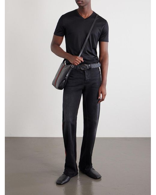 Gucci Black Lunetta Webbing-Trimmed Leather Tote Bag for men