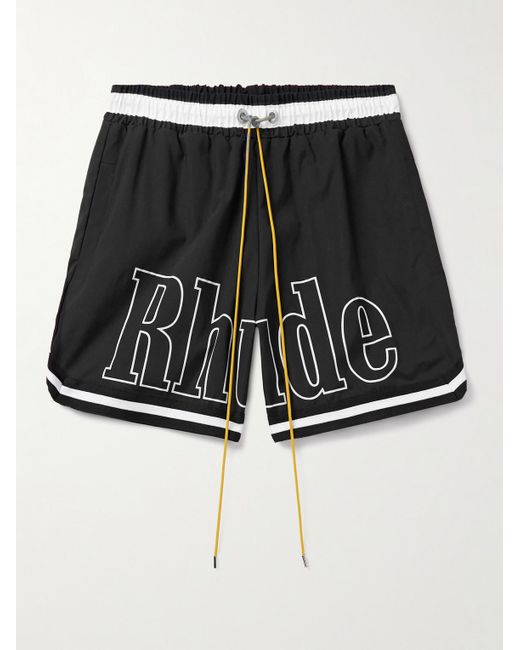 Rhude Black Straight-leg Mid-length Logo-print Striped Swim Shorts for men