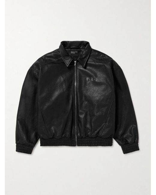 Enfants Riches Deprimes Black Logo-Embroidered Full-Grain Leather Jacket for men