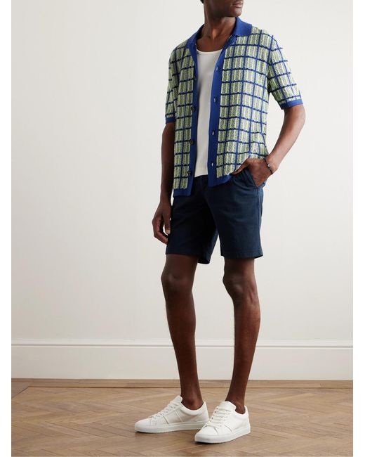 Mr P. Blue Straight-Leg Organic Cotton-Blend Twill Bermuda Shorts for men