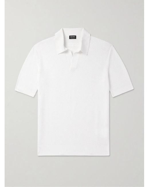 Zegna White Slim-Fit Cotton-Piqué Polo Shirt for men