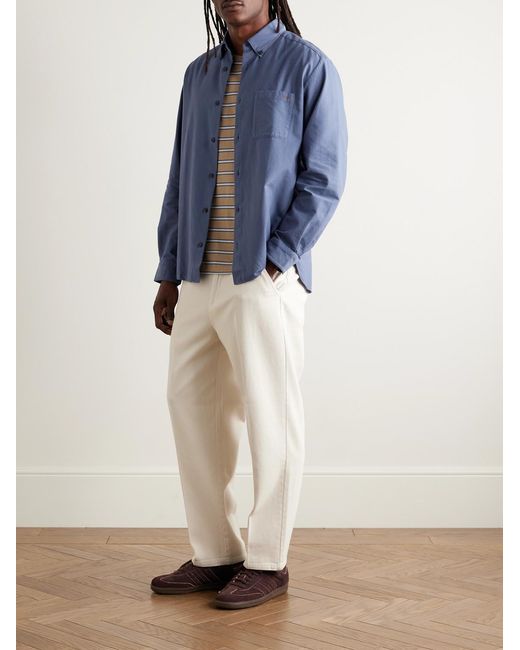 A.P.C. Blue Mateo Button-down Collar Logo-embroidered Cotton Shirt for men