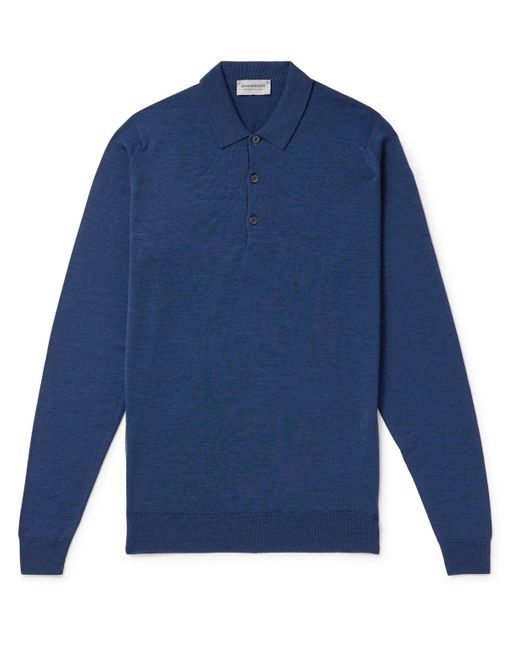 John Smedley Blue Belper Slim-fit Merino Wool Polo Shirt for men