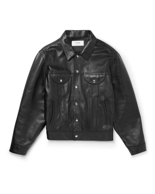CELINE HOMME Leather Trucker Jacket in Black for Men | Lyst