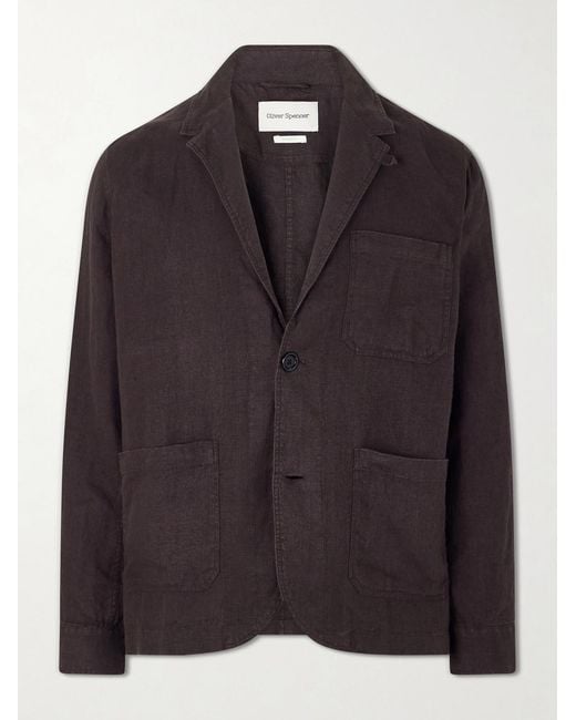 Oliver Spencer Black Camberwell Linen Suit Jacket for men