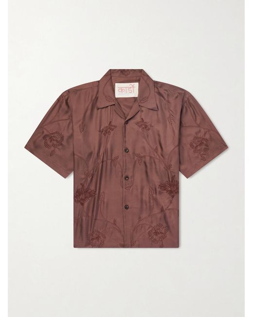 Kardo Rohit Convertible-Collar Floral-Embroidered Silk-Satin Shirt for men