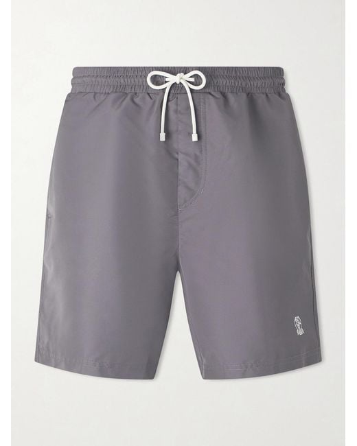 Brunello Cucinelli Gray Straight-Leg Mid-Length Logo-Embroidered Swim Shorts for men