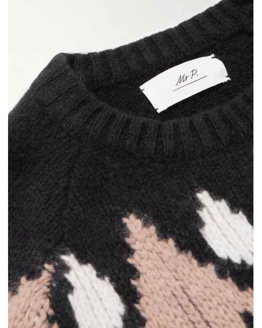 Mr P. Black Geo Intarsia-Knit Wool And Cashmere-Blend Sweater for men