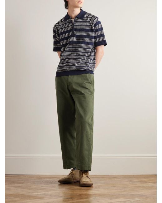 Beams Plus Green Straight-leg Herringbone Cotton Trousers for men