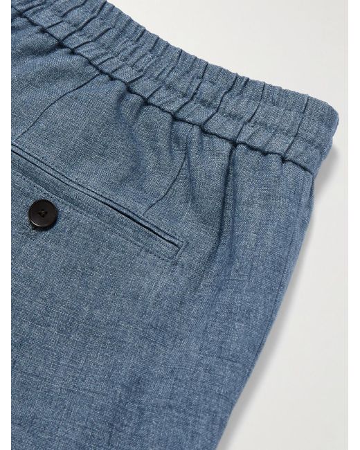 Mr P. Blue Edward Straight-Leg Linen-Chambray Drawstring Trousers for men