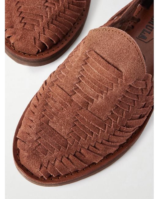 Yuketen Brown Chamula Alejandro Woven Suede Huarache Sandals for men