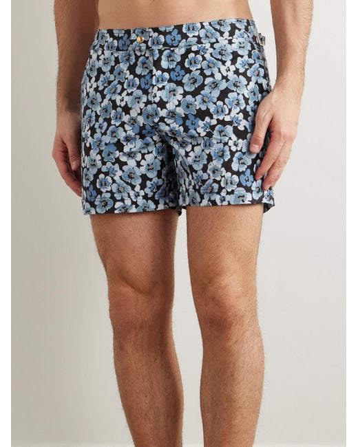 Tom Ford Schmal geschnittene kurze Badeshorts mit Blumenprint in Blue für Herren