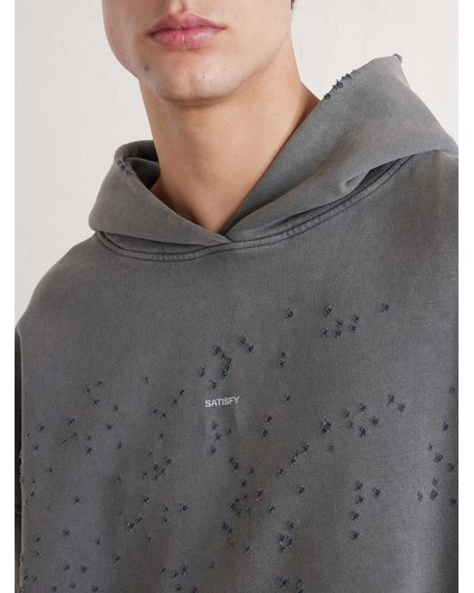 Satisfy Gray Logo-Print Distressed Cotton-Jersey Hoodie for men