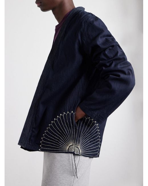Kapital Blue Kakashi Embroidered Cotton-Twill Overshirt for men