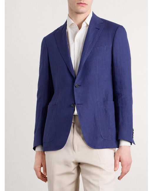 Canali Blue Kei Linen Suit Jacket for men