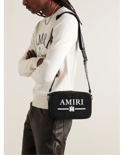 Amiri Black Leather-trimmed Logo-embroidered Canvas Messenger Bag for men