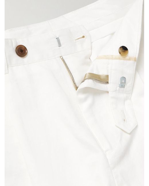 Paul Smith White Tapered Pleated Cotton And Ramie-blend Trousers for men