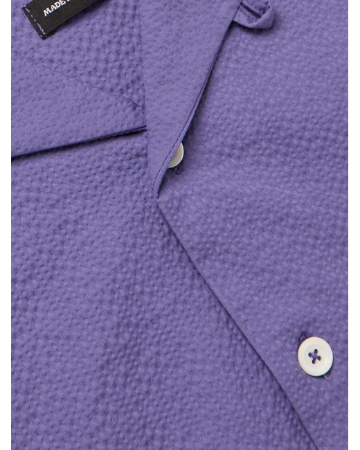 Howlin' By Morrison Purple Camp-Collar Stretch-Cotton Seersucker Shirt for men