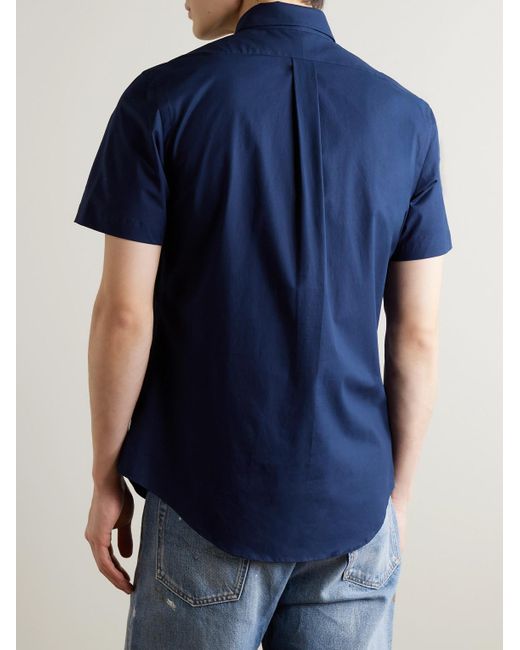 Polo Ralph Lauren Blue Slim-fit Button-down Collar Logo-embroidered Cotton-blend Poplin Shirt for men