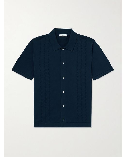 Mr P. Blue Slim-Fit Pointelle-Knit Organic Cotton Shirt for men